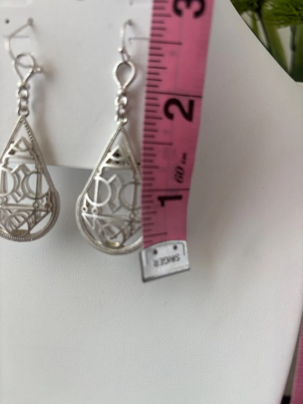 Jillian Michel Filagree cutout silvertone teardrop dangle,fishhook